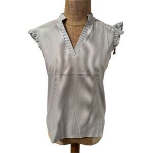 SHEIN blue stripe top ruffle cap sleeve sz small 4 seersucker short sleeve